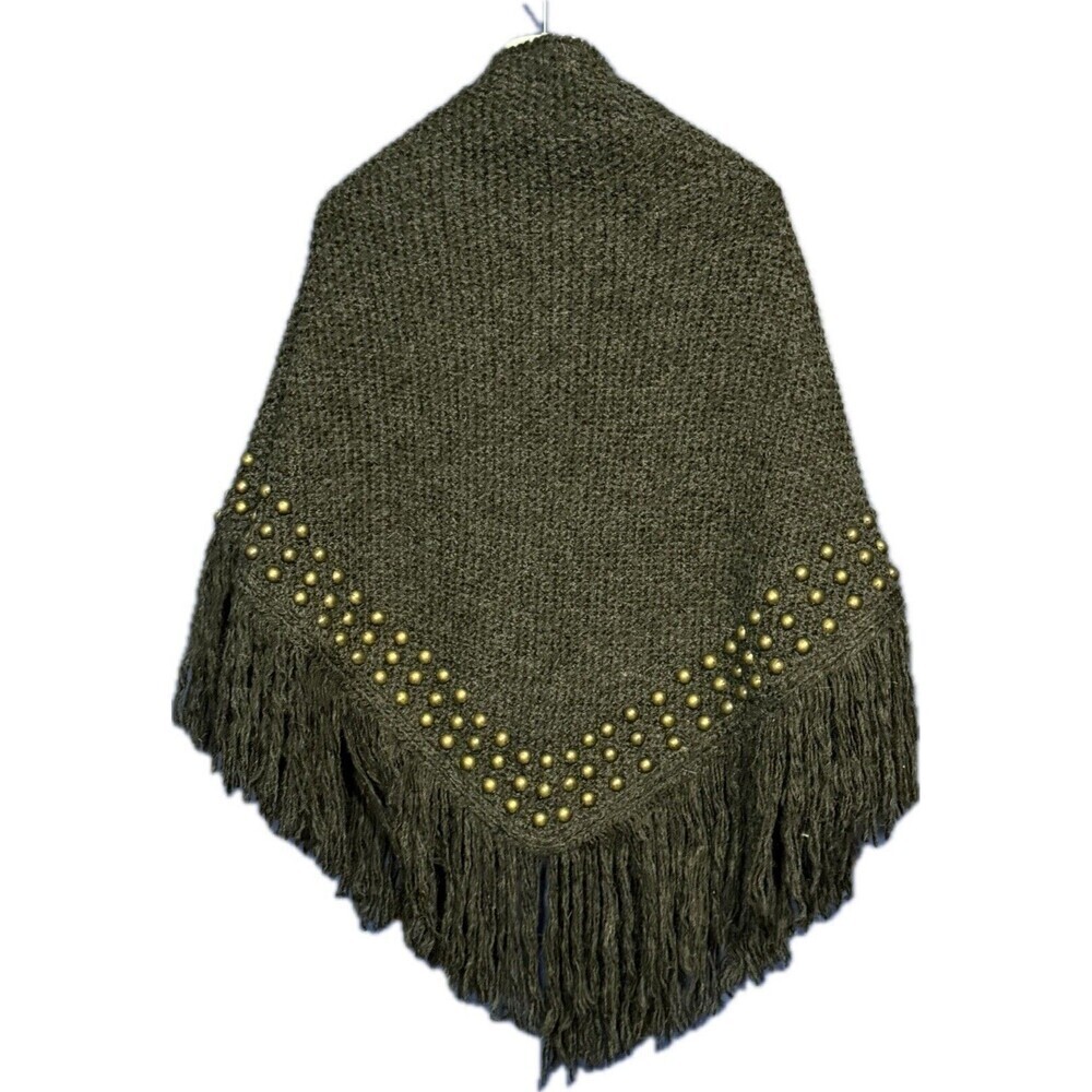 Alberto Makali Dk Gray Wool Blend Shawl Knit Womens One Size Brass Embelishments - Picture 2 of 4